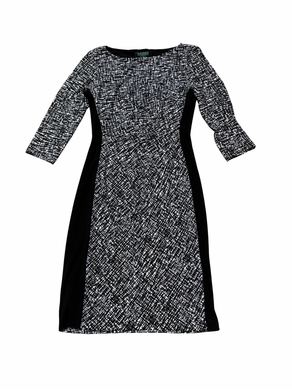 LAUREN Ralph Lauren VNTG ¾ Sleeve Sheath Dress Black and White Design Size 4